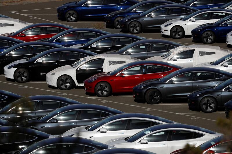 Rows of new Tesla Model 3 electric vehicles are seen in Richmond, California. Picture taken June 22, 2018. REUTERS/Stephen Lam