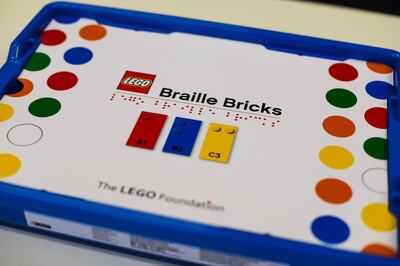 A box of Lego Braille Bricks