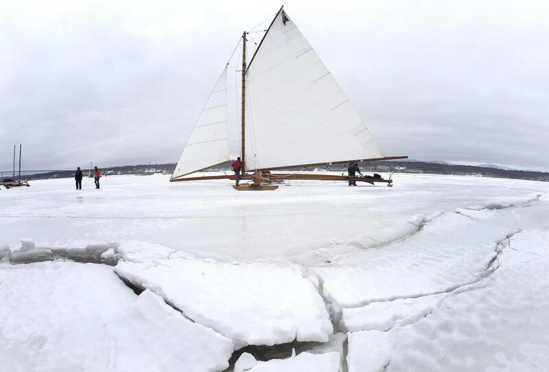 The Hudson River Ice Yacht Club’s “Jack Frost”, an ice boat at least 100 years old, is prepared for sailing. (Mike Segar / Reuters / March 7, 2014)