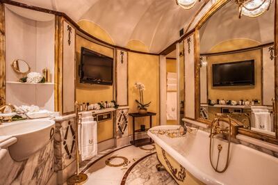 Napoleon Suite bathroom at Rome Cavalieri Waldorf Astoria. Courtesy Rome Cavalieri Waldorf Astoria