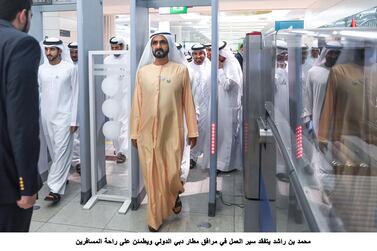 Sheikh Mohammed bin Rashid, Vice President and Ruler of Dubai, and Sheikh Hamdan bin Mohammed, Crown Prince of Dubai, inspect Dubai International Airport on Sunday. Wam