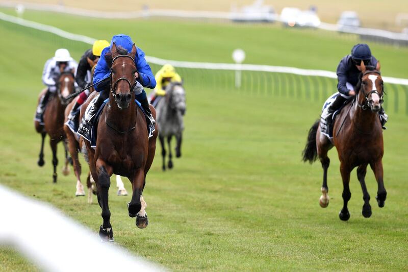 NEWMARKET, ENGLAND - JUNE 05: Ghaiyyath ridden by William Buick (L) win the Hurworth Bloodstock Coronation Cup Stakes at Newmarket Racecourse on June 05, 2020 in Newmarket, England. Photo by George Selwyn/Pool via Getty Images)