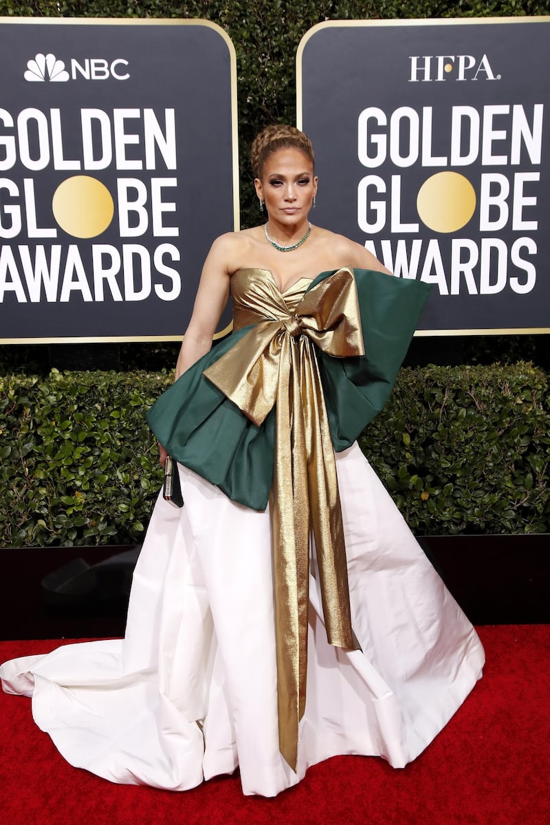 epa08106015 Jennifer Lopez arrives for the 77th annual Golden Globe Awards ceremony at the Beverly Hilton Hotel, in Beverly Hills, California, USA, 05 January 2020.  EPA-EFE/NINA PROMMER