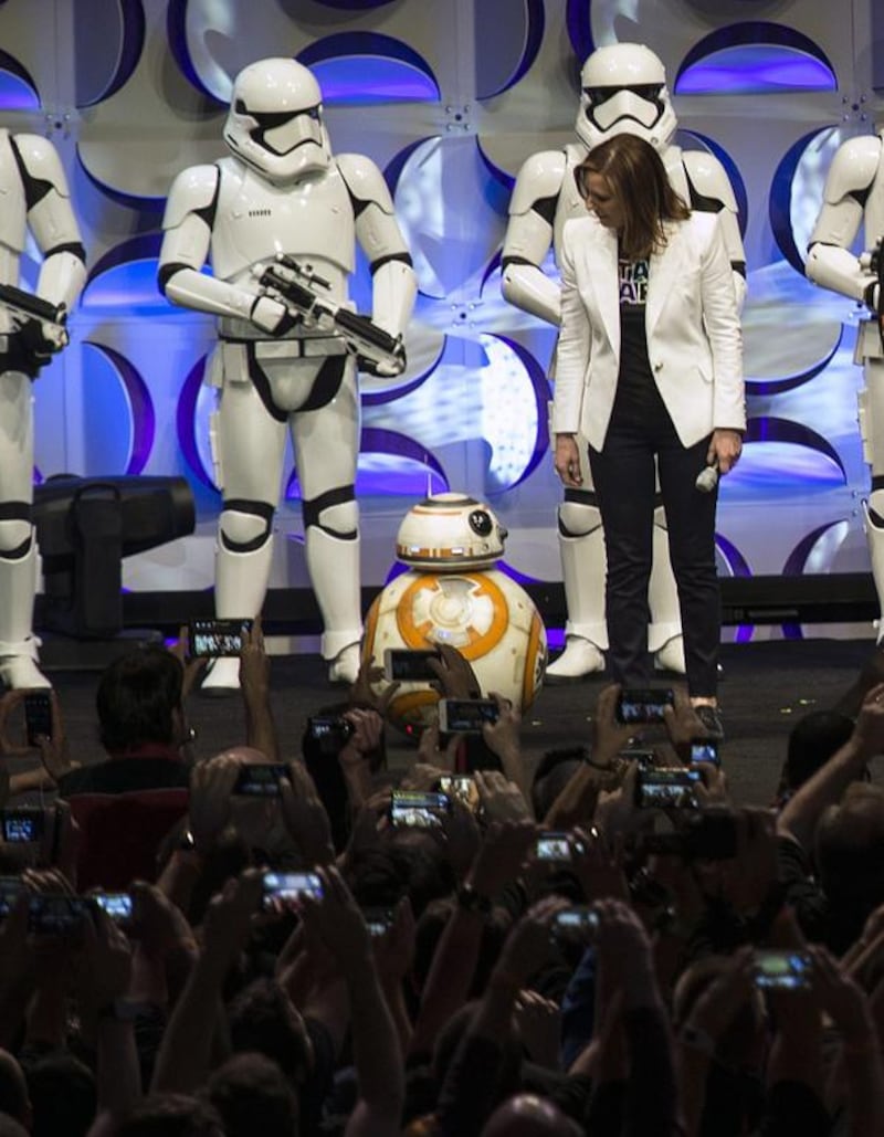 Star Wars producer Kathleen Kennedy with the BB-8 droid from The Force Awakens. Ed Crisostomo / The Orange County
