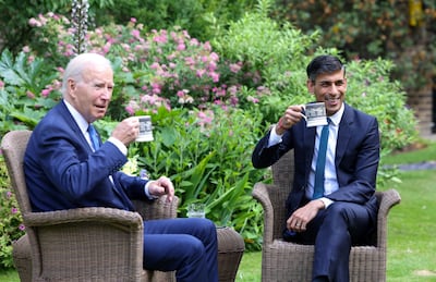 US President Joe Biden and Prime Minister Rishi Sunak during their meeting at Downing Street. Bloomberg