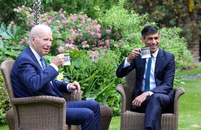 US President Joe Biden and Prime Minister Rishi Sunak during their meeting at Downing Street. Bloomberg