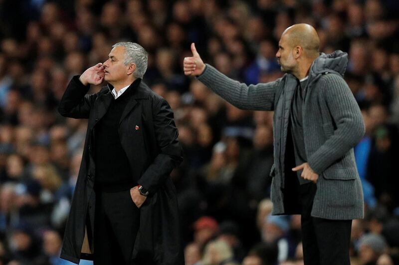 Manchester United manager Jose Mourinho and Manchester City manager Pep Guardiola. Reuters