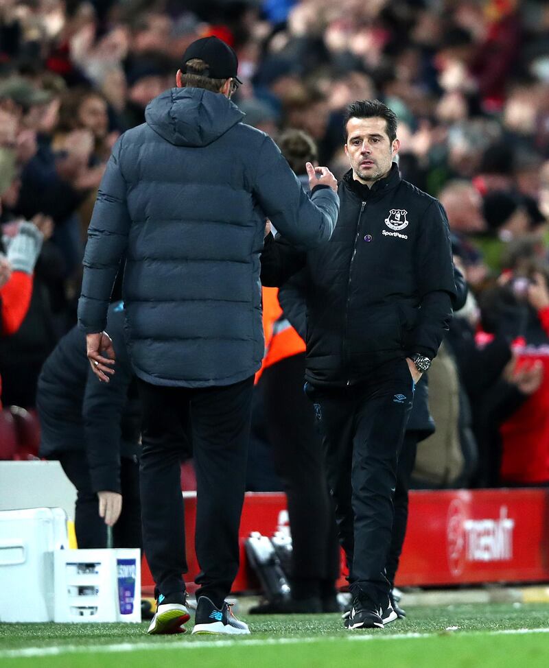 Jurgen Klopp shakes hands with Marco Silva. Getty