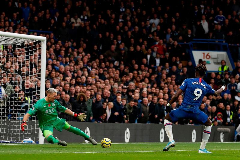 Tammy Abraham scores against Crystal Palace at Stamford Bridge. AFP