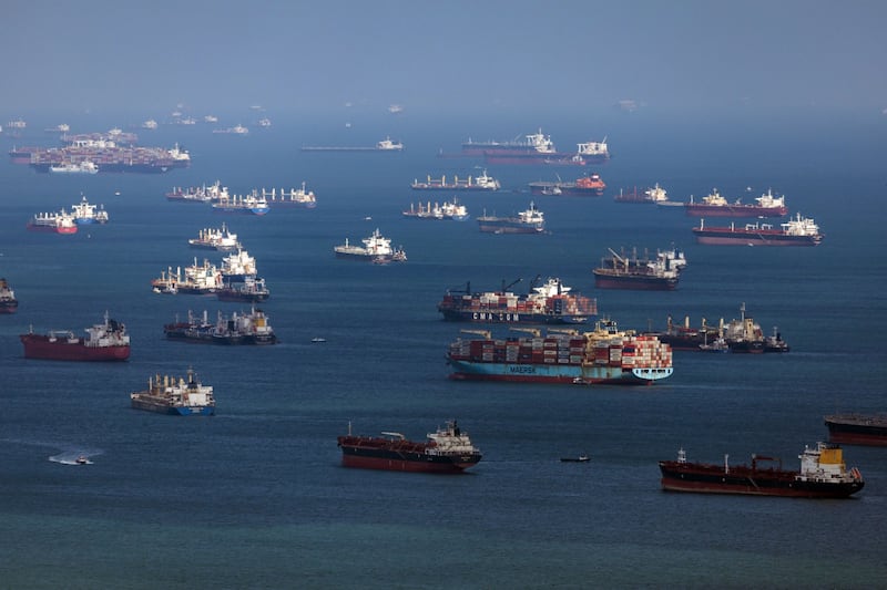 Container ships offshore from Singapore last week. The growth of geopolitical-driven protectionism threatens to limit the gains of globalisation. Bloomberg