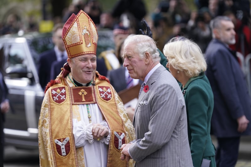 King Charles is met by the Archbishop of York Stephen Cottrell. PA