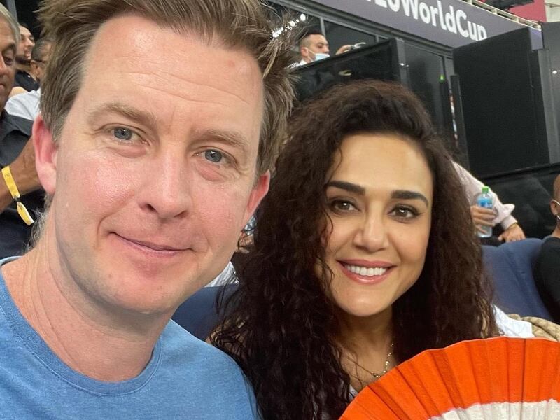 Bollywood actress Preity Zinta with her husband Gene Goodenough were recently at the India-Pakistan match in Dubai. Photo: Twitter / @realpreityzinta