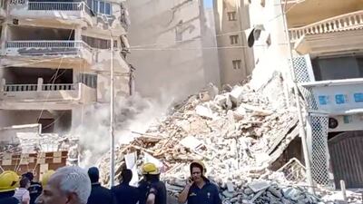 The collapsed building in Alexandria, Egypt, shown in a screengrab taken from a video. Reuters