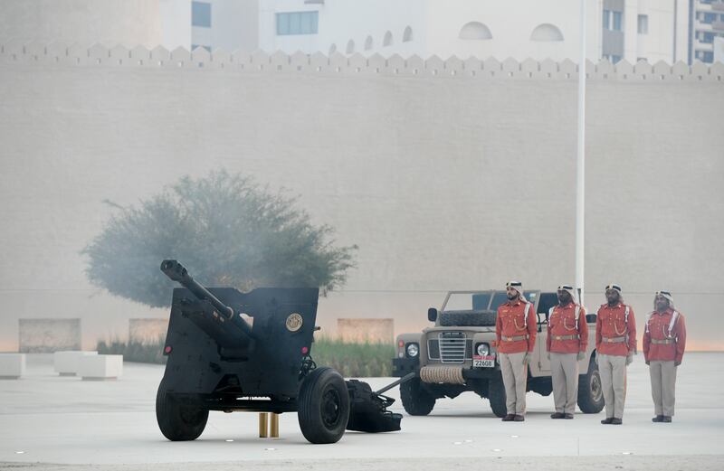 The cannon at Qasr Al Hosn, Abu Dhabi, is fired to break the fast on Thursday, the last day of Ramadan. Khushnum Bhandari / The National
