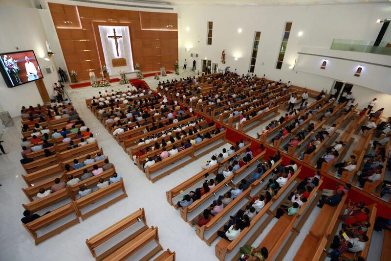 The opening of St Paul’s Church, in Mussaffah, highlights the religious tolerance of the country’s leaders, said Sheikh Nahyan bin Mubarak, the Minister of Culture, Youth and Community Development, who attended the opening. AFP Photo