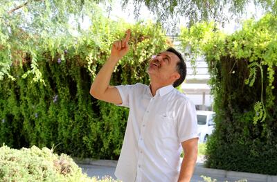 DUBAI, UNITED ARAB EMIRATES , October 5 – 2020 :-  Karim El Jisr, Chief Sustainability Officer , Diamond Developers showing the birds at The Sustainable City in Dubai. (Pawan Singh / The National) For News/Online. Story by Kelly