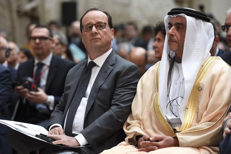 French president Francois Hollande at the conference with Sheikh Saif bin Zayed. AFP