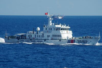 A Chinese coast guard vessel patrols in the disputed South China Sea. (Japanese 11th Regional Coastguard Headquarters via AP)