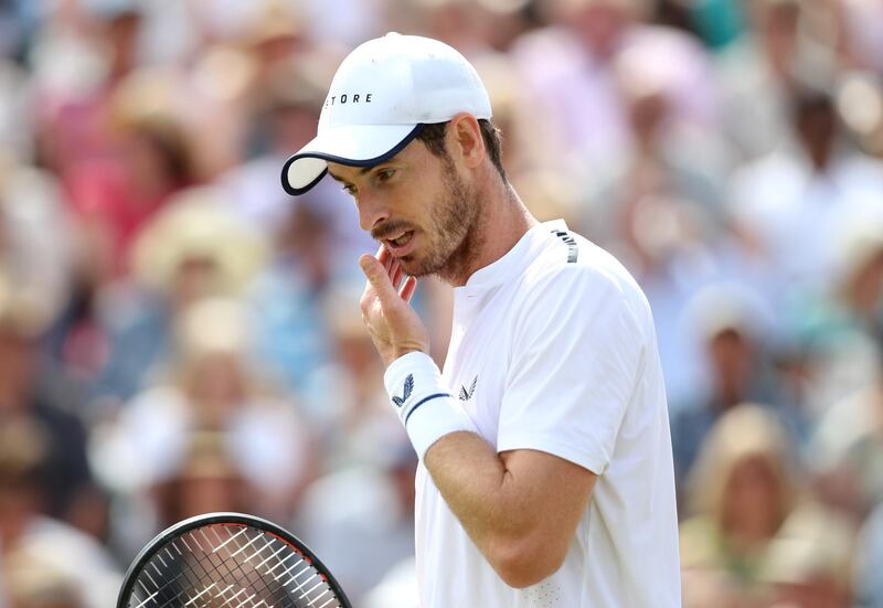 LONDON, ENGLAND - JULY 10: Andy Murray of Great Britain reacts in his Mixed Doubles third round match with partner Serena Williams of the United States against Bruno Soares of Brazil and Nicole Melichar of the United States during Day Nine of The Championships - Wimbledon 2019 at All England Lawn Tennis and Croquet Club on July 10, 2019 in London, England. (Photo by Alex Pantling/Getty Images)