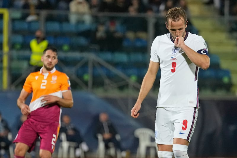 England's Harry Kane celebrates after scoring his side's fifth goal. AP Photo