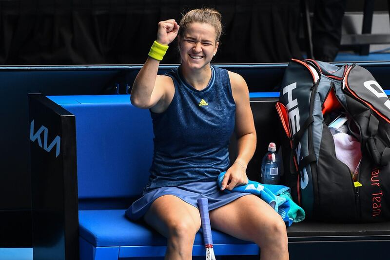 Czech Republic's Karolina Muchova celebrates her 7-5, 7-5 victory against Karolina Pliskova. AFP