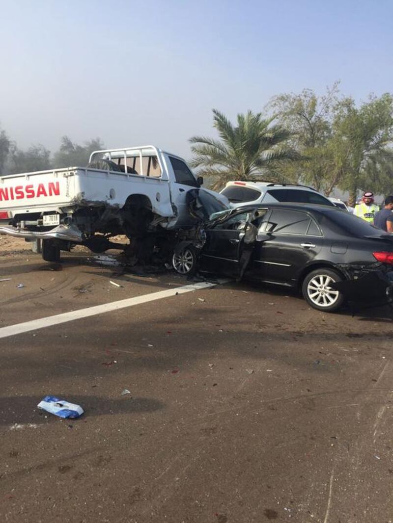 A 25-car collision on the Al Ain-Abu Dhabi road. Courtesy Abu Dhabi Police