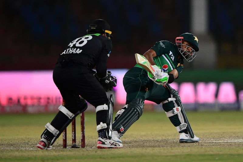 New Zealand's wicketkeeper Tom Latham stumps Pakistan captain Babar Azam during the second ODI at the National Stadium in Karachi on Wednesday, January 11, 2023. AFP