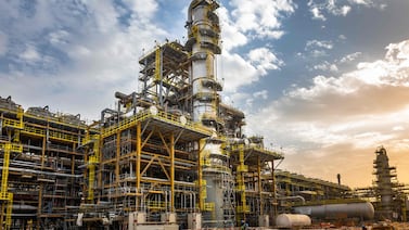 A Saudi Aramco gas plant near Jubail. Taqa, Jera, and Saudi Aramco JV will construct a power plant for Amiral petrochemical complex, supplying electricity and steam by 2027. AFP