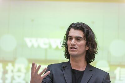 SHANGHAI, CHINA - APRIL 12:  Adam Neumann, co-founder and chief executive officer of WeWork, speaks during a signing ceremony at WeWork Weihai Road flagship on April 12, 2018 in Shanghai, China. World's leading co-working space company WeWork will acquire China-based rival naked Hub for 400 million U.S. dollars.  (Photo by Jackal Pan/Visual China Group via Getty Images)