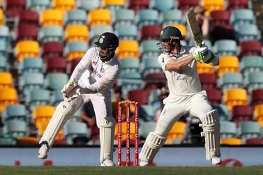 Australia captain Tim Paine helped steady the innings after the loss of two quick wickets against India on Day 1 at The Gabba. Getty Images