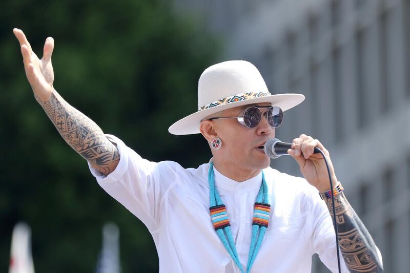 Taboo from Black Eyed Peas performs "Where is the Love?" at the "Families Belong Together: Freedom for Immigrants" March in Los Angeles. Willy Sanjuan / Invision / AP