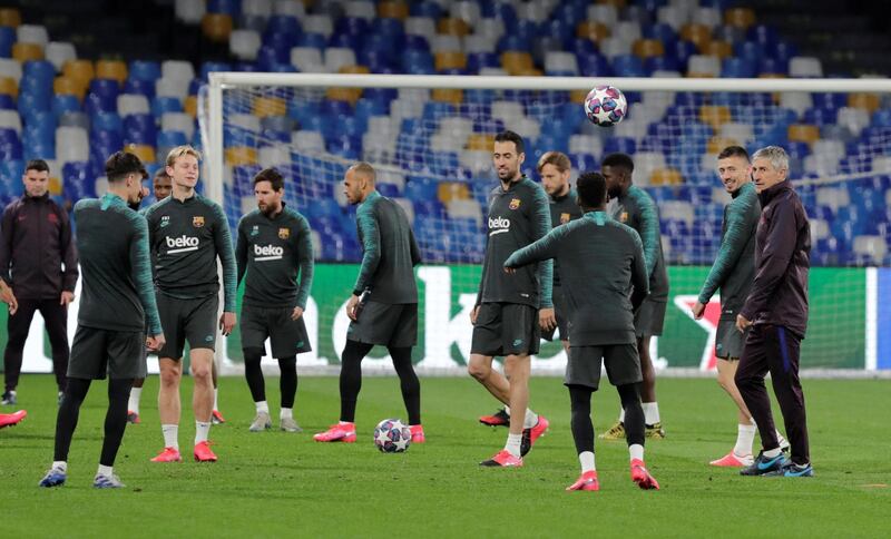 Barcelona players at training. Reuters