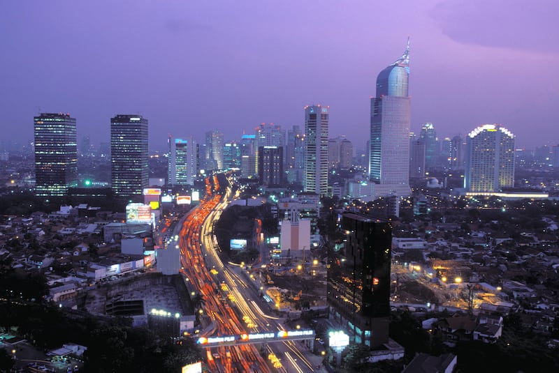  The Jakarta skyline at night. Indonesia was voted the second-best country for expatriates in the InterNations survey. Alamy