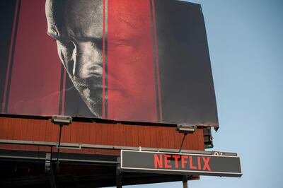 epa07932007 A billboard promoting the Netflix production 'El Camino' hangs above the Sunset Strip in Los Angeles, California, USA, 18 October 2019. On 17 October 2019 Netflix reported earnings of 1.47 US dollar per share, compared to analysts estimates of 1.05 US dollar per share.  EPA/CHRISTIAN MONTERROSA
