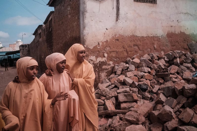 Schoolgirls in Baidoa, Somalia. After four consecutive failed rainy seasons, Somalia, Kenya and Ethiopia are in the middle of the worst period of drought for 40 years. About seven million Somalis, nearly half the population, is at risk of famine. AFP