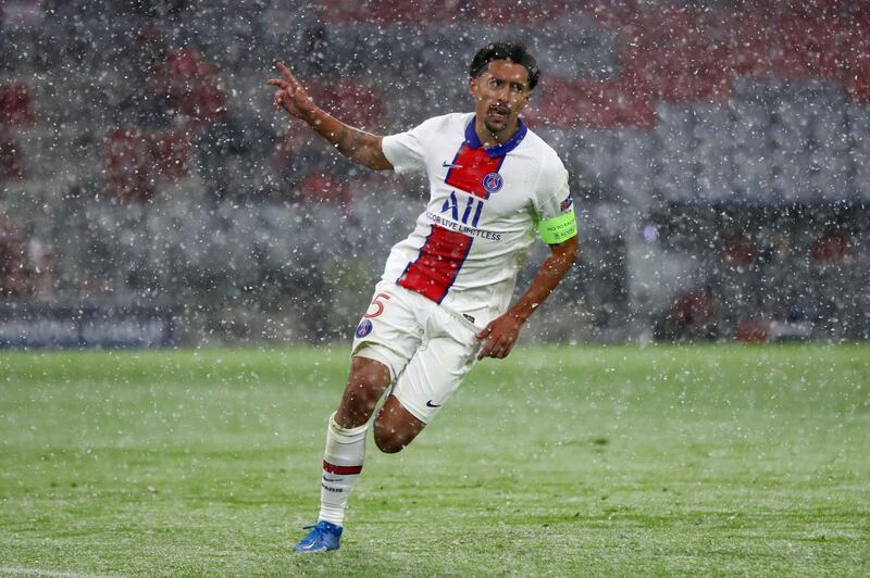 Marquinhos celebrates after scoring PSG's second goal. AP