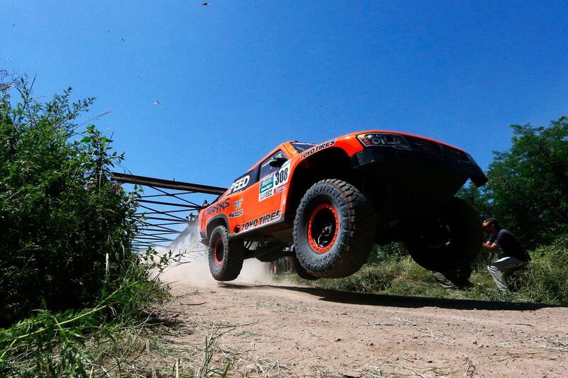 Robby Gordon and Johnny Campbell compete during the first day of the 2015 Dakar Rally on Sunday in Argentina. Dean Mouhtaropoulos / Getty Images