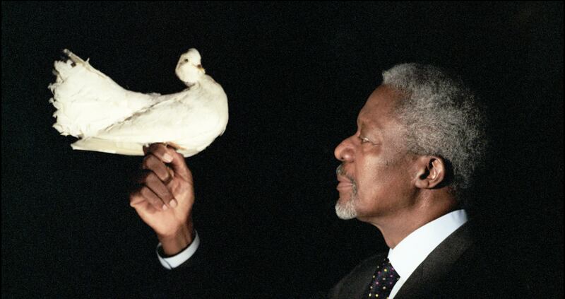 2001. UN secretary general Kofi Annan was a Nobel Peace Prize laureate along with the UN 'for their work for a better organized and more peaceful world'. Getty Images