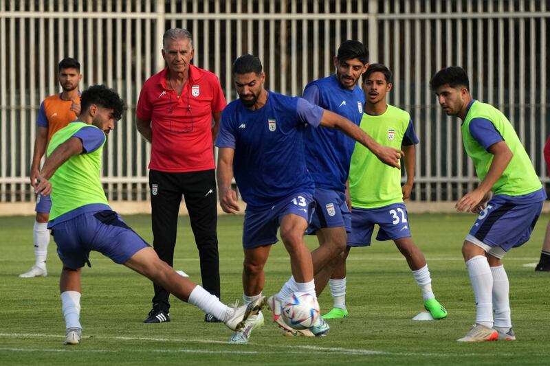 Carlos Queiroz oversees Iran's training session in Tehran as he prepares to guide Team Melli for a third straight World Cup. AP