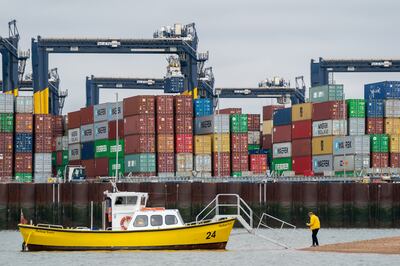 Thousands of shipping containers at the Port of Felixstowe in England. Shipping company Maersk said it was diverting vessels away from UK ports to unload elsewhere in Europe because of a build-up of cargo. PA 