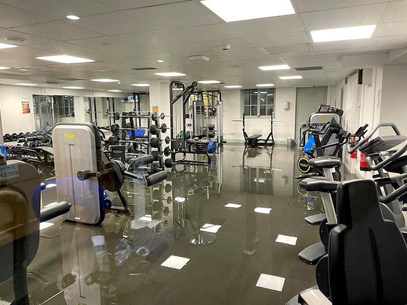 The gym at the Houses of Parliament in central London is flooded after torrential rain hit the capital. PA