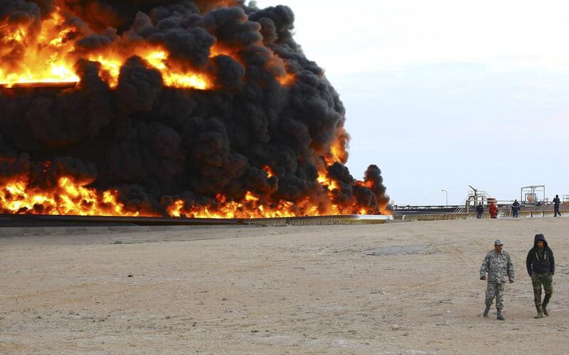 A previous fire at Es Sider port, served by the targeted pipeline. Photo: Reuters