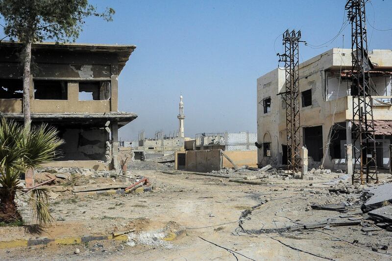 Damaged buildings in al-Muhamadyia town in Eastern Ghouta on March 6, 2018. EPA