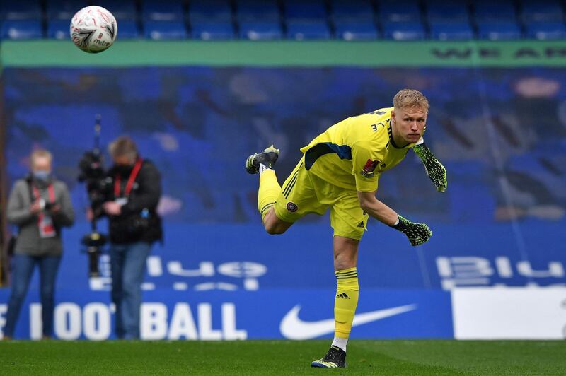 Sheffield United's goalkeeper Aaron Ramsdale during the English FA Cup quarter-final. AFP