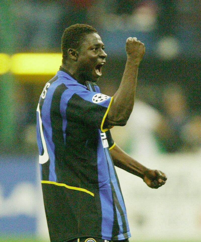 Obafemi Martins celebrates scoring for Inter Milan in the second leg. Getty