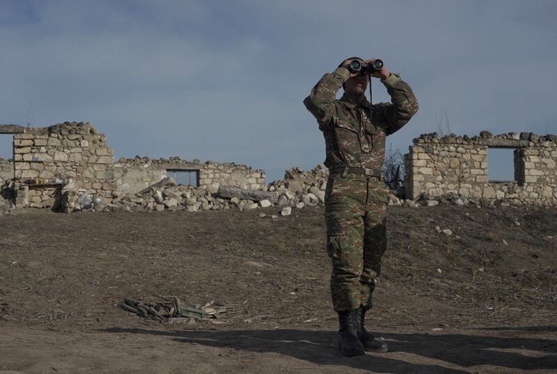 An ethnic Armenian soldier near the village of Taghavard in Nagorno-Karabakh, in January 2021.  Reuters