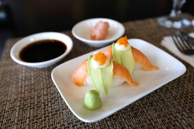 The Norway delight dish, or salmon sushi, at Wonton House. Pawan Singh / The National