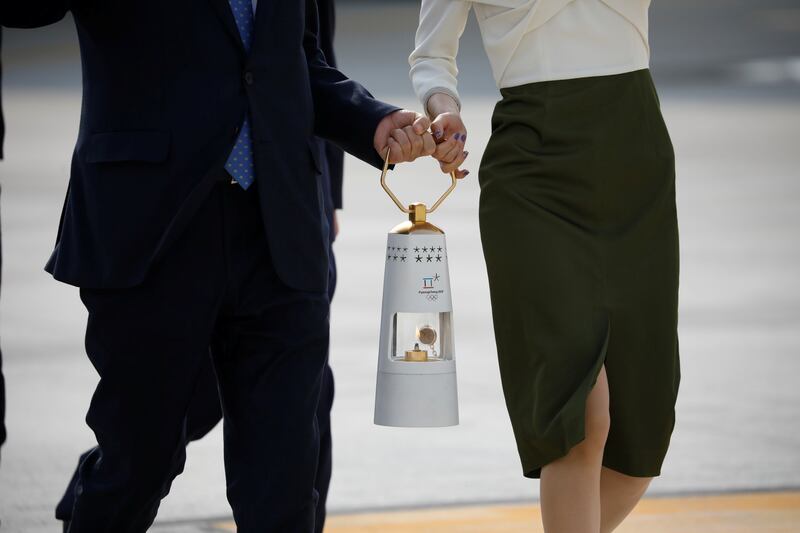 The Olympic flame arrives at the Incheon International airport in Incheon, South Korea. Kim Hong-ji / Reuters