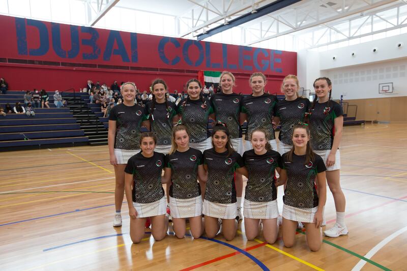 A group photo of the Falcons  Eyasses (UAE U17 national team) at Dubai College.