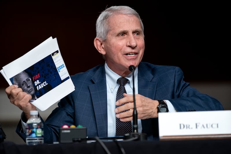 Dr Anthony Fauci speaks during a US Senate committee hearing to examine the federal response to Covid-19. AP